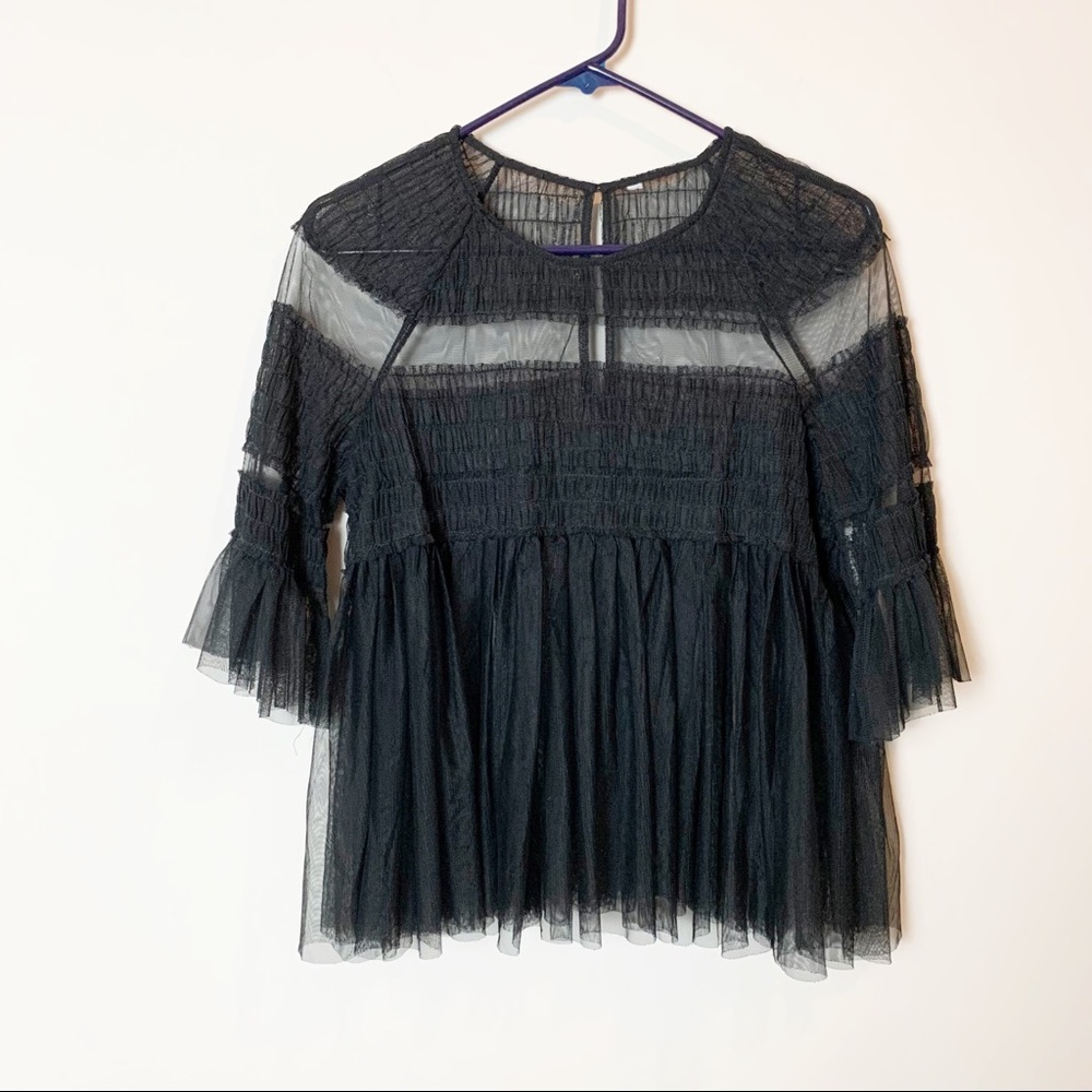 Zara Babydoll Sheer Tulle Overlay Top